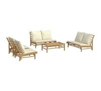 vidaXL Salon de Jardin avec Coussins 5 pcs, Chaises avec Dossier, Ensemble de Meubles avec Table Basse Patio Terrasse, Rustique, Blanc Crème Bambou