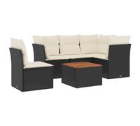 vidaXL Salon de Jardin avec Coussins 6 pcs, Canapés avec Pieds Réglables, Ensemble de Meubles d'Extérieur Patio Terrasse, Moderne, Noir Résine Tressée