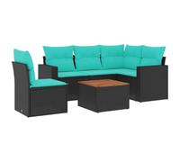 vidaXL Salon de Jardin avec Coussins 6 pcs, Canapés de Patio, Ensemble de Meubles, Mobilier de Terrasse Exterieur, Noir Résine Tressée