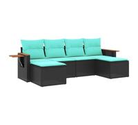 vidaXL Salon de Jardin avec Coussins 6 pcs, Canapés de Patio, Ensemble de Meubles, Mobilier de Terrasse Exterieur, Noir Résine Tressée