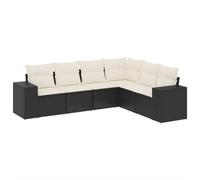 vidaXL Salon de Jardin avec Coussins 6 pcs, Canapés de Terrasse, Ensemble de Meubles de Patio, Mobilier d'Extérieur, Noir Résine Tressée