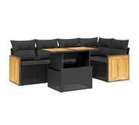 vidaXL Salon de Jardin avec Coussins 6 pcs, Canapés de Terrasse, Ensemble de Meubles de Patio, Mobilier d'Extérieur, Noir Résine Tressée