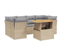 Vidaxl Salon De Jardin Avec Coussins 7 Pcs Beige Résine Tressée