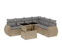 vidaXL Salon de Jardin avec Coussins 7 pcs Beige résine tressée