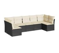 vidaXL Salon de Jardin avec Coussins 7 pcs, Canapés avec Pieds Réglables, Ensemble de Meubles d'Extérieur Patio Terrasse, Moderne, Noir Résine Tressée