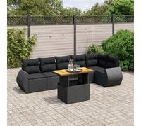 vidaXL Salon de Jardin 7 pcs avec Coussins Noir résine tressée