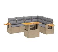 vidaXL Salon de jardin 7 pcs avec coussins Résine tressée Beige