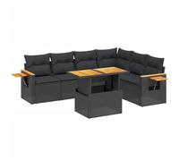 vidaXL Salon de Jardin avec Coussins 7 pcs, Canapés de Terrasse, Ensemble de Meubles de Patio, Mobilier d'Extérieur, Noir Résine Tressée