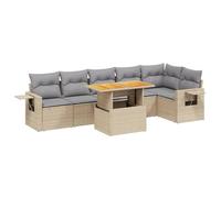 vidaXL Salon de Jardin avec Coussins 7 pcs, Canapés de Terrasse, Ensemble de Meubles de Patio, Mobilier d'Extérieur, Beige Résine Tressée