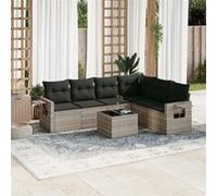 Vidaxl Salon De Jardin Avec Coussins 7 Pcs Gris Clair Résine Tressée