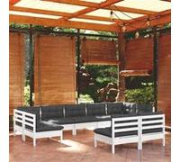 Vidaxl Salon De Jardin 9 Pcs Avec Coussins Blanc Bois De Pin Massif