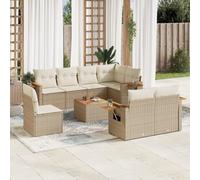 Vidaxl Salon De Jardin Avec Coussins 9 Pcs Beige Résine Tressée