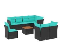 vidaXL Salon de Jardin avec Coussins 9 pcs, Canapés de Patio, Ensemble de Meubles, Mobilier de Terrasse Exterieur, Noir Résine Tressée