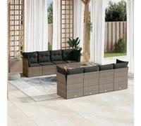 vidaXL Ensemble de salon de jardin 9 pièces avec coussins Gris Poly rotin