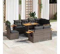 vidaXL Salon de Jardin avec Coussins 9 pcs Gris résine tressée Acacia, Ensemble de canapés d'extérieur, Ensemble de canapé d'angle de Jardin, Meuble d'angle de Jardin