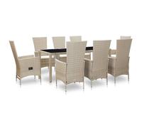 vidaXL Salon de jardin 46042 - Ensemble table et chaises 9 pièces en résine tressée avec coussins