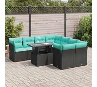 vidaXL Salon de Jardin avec Coussins 9 pcs Noir résine tressée Acacia