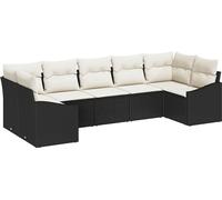 vidaXL Salon de jardin avec coussins avec mémoire 7 pcs noir, crème