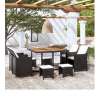 Salon De Jardin Encastrable 9 Pcs Rotin Et Bois D'acacia Noir Noir