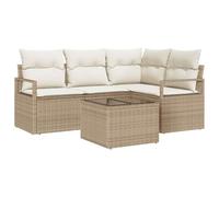 vidaXL Salon de Jardin Modulaire 5 Pièces avec Coussins Beige en Rattan pour 4 Personnes - Mobilier de Terrasse Moderne Tout Temps
