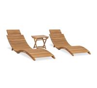 vidaXL Salon de Jardin Pliable 3 pcs Chaise Longue Transat Bain de Soleil Ensemble de Meubles de Patio Terrasse Extérieur Bois de Teck Solide