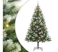 vidaXL Sapin de Noël Artificiel à charnière avec Neige en Flocons, Sapins de Noël artificiels, Style Moderne, éclairage LED, Forme de cône, déco Festive, PVC Robuste, Structure Pliable