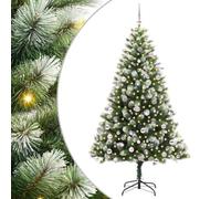vidaXL Sapin de Noël Artificiel à charnière avec Neige en Flocons, Sapins de Noël artificiels, Style Moderne, éclairage LED, Forme de cône, déco Festive, PVC Robuste, Structure Pliable