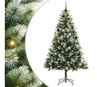 vidaXL Sapin de Noël Artificiel à charnière avec Neige en Flocons, Sapins de Noël artificiels, Style Moderne, éclairage LED, Forme de cône, déco Festive, PVC Robuste, Structure Pliable