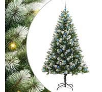 vidaXL Sapin de Noël Artificiel à charnière avec Neige en Flocons, Sapins de Noël artificiels, Style Moderne, éclairage LED, Forme de cône, déco Festive, PVC Robuste, Structure Pliable