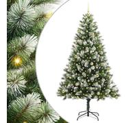 vidaXL Sapin de Noël Artificiel à charnière avec Neige en Flocons, Sapins de Noël artificiels, Style Moderne, éclairage LED, Forme de cône, déco Festive, PVC Robuste, Structure Pliable