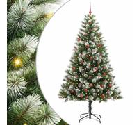 vidaXL Sapin de Noël Artificiel à charnière avec Neige en Flocons, Sapins de Noël artificiels, Style Moderne, éclairage LED, Forme de cône, déco Festive, PVC Robuste, Structure Pliable