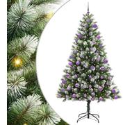 vidaXL Sapin de Noël Artificiel à charnière avec Neige en Flocons, Sapins de Noël artificiels, Style Moderne, éclairage LED, Forme de cône, déco Festive, PVC Robuste, Structure Pliable