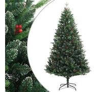 Sapin de Noël Artificiel à Charnières avec Baies Rouges, Arbre de Noël avec Support, Décoration de Fête Intérieur Extérieur, Moderne, 210 cm