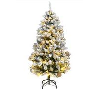 vidaXL Sapin de Noël Artificiel Articulé 150 LED et Boules, Arbre de Noël avec Lumières, Décoration de Fête Vacance Intérieur Extérieur, 150 cm Vert et blanc G