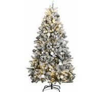 vidaXL Sapin de Noël Artificiel Articulé 300 LED et Boules, Arbre de Noël avec Support, Décoration de Fête avec Lumières Vacance, 180 cm Vert et blanc G