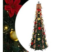 vidaXL Sapin de Noël Artificiel avec 200 LED Vert 215 cm PVC, Arbre de Noël Portable en Forme de cône, Tissu PVC résistant, LED lumière Blanche Chaude, déco Jardin, intérieur
