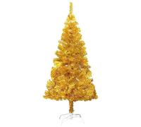 vidaXL Sapin de Noël Artificiel avec Support Arbre de Noël Décoration de Noël Jardin Patio Arrière-Cour Extérieur Salon Doré 120 cm Pet