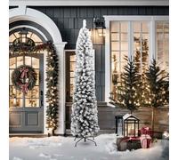 vidaXL Sapin de Noël artificiel élancé avec neige Vert 210 cm PVC