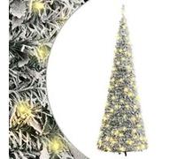 Sapin de Noël Artificiel Escamotable avec Neige Floquée 100 LED, Arbre de Noël avec Lumières, Décoration de Fête Vacance Intérieur Extérieur, 150 cm