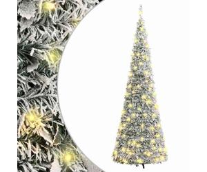 vidaXL Sapin de Noël Artificiel Escamotable avec Neige Floquée 50 LED, Arbre de Noël avec Lumières, Décoration de Fête Vacance Intérieur Extérieur, 120 cm