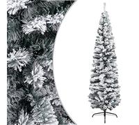 vidaXL Sapin de Noël Artificiel Mince avec Flocon de Neige Décoration de Noël Arbre Artificiel Salon Salle de Séjour Maison Jardin Vert 180 cm PVC