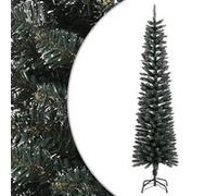 vidaXL Sapin de Noël Artificiel Mince avec Support Arbre de Noël Décoration de Vacances Ornement de Noël Décoration de Fête Salon Vert 210 cm PVC Vert G