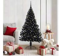 vidaXL Sapin de Noël artificiel pré-éclairé 150 cm – Noir, PVC, LED USB, en forme de cône
