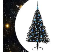 vidaXL Sapin de Noël artificiel pré-éclairé en PVC 150 cm Noir – forme cône, LED USB