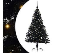 vidaXL Sapin de Noël artificiel pré-éclairé 150 cm – Noir, PVC, LED USB, en forme de cône