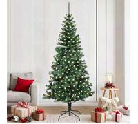 vidaXL Sapin de Noël artificiel pré-éclairé Vert 210 cm PVC et métal, Salon, Arbre de Noël moderne en cône, Pré-éclairé LED,
