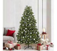 vidaXL Sapin de Noël artificiel Vert 210 cm PVC et métal, Arbre de Noël minimaliste, lumineux à LED, déco saisonnière 3395699
