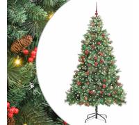 vidaXL Sapin de Noël Artificiel Vert 240 cm PVC et métal, Arbre Artificiel, Design Moderne, éclairage LED, USB, déco intérieure, extérieure, cône Hivernal