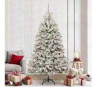 vidaXL Sapin de Noël artificiel Vert et blanc 240 cm PVC et métal, Arbre de Noël minimaliste, lumineux à LED, déco 3395768