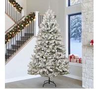vidaXL Sapin de Noël artificiel Vert et blanc 300 cm PVC et métal, Arbre de Noël minimaliste, lumineux à LED, déco 3395787